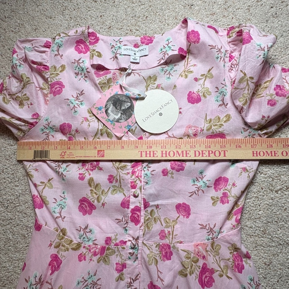 LoveShackFancy x Target Pink Floral Midi Dress Puff Sleeve Cottagecore sz 2 NWT - Picture 6 of 11